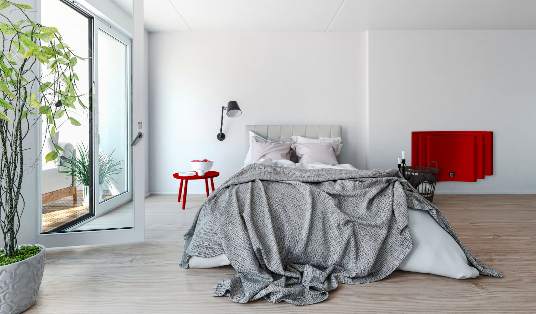 TomTon Design Heizkörper R3 rot und grau in Schlafraum