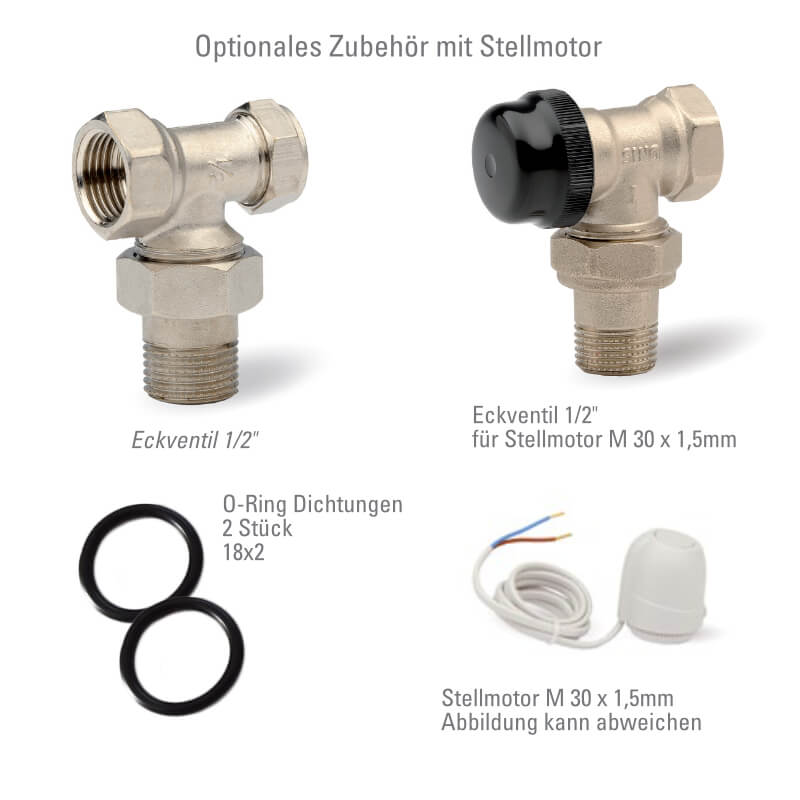Freistehender Konvektor ohne Gebläse zum Heizen Wasseranschluss Set mit Motor