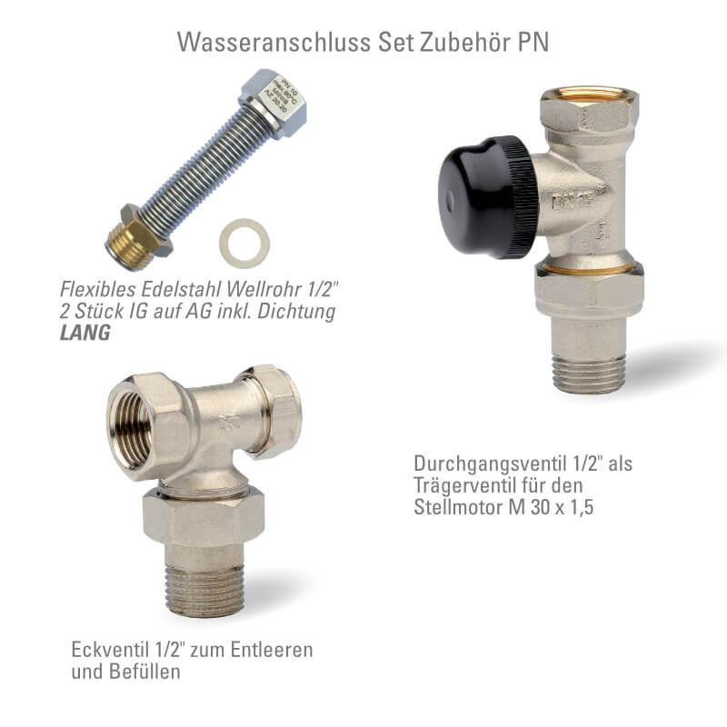 Wasseranschluss Set PN Unterflurkonvektor mit Motor