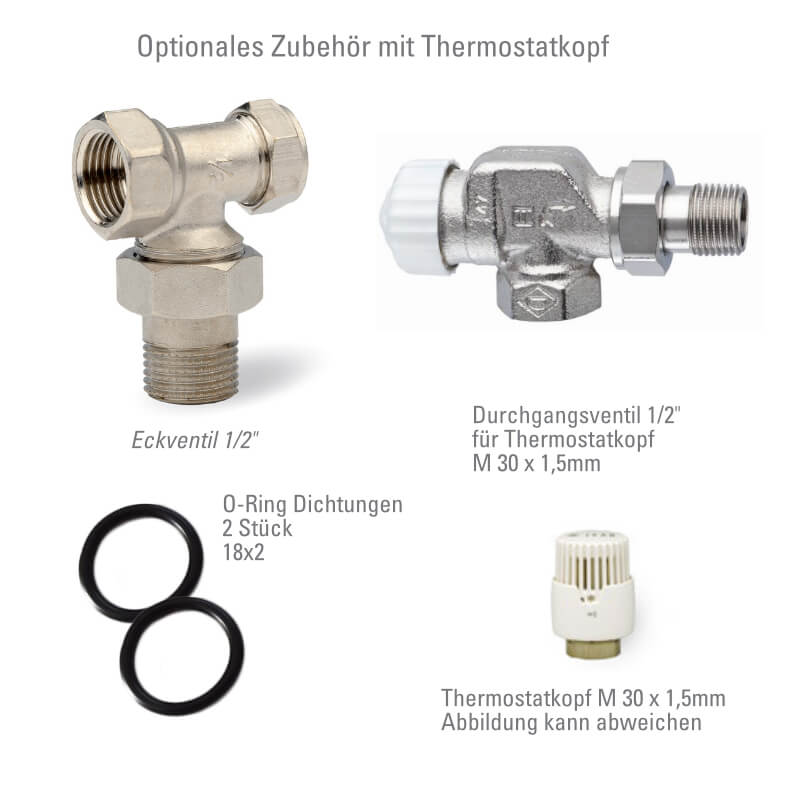 Wasseranschluss Set Wandkonvektor mit Thermostatkopf