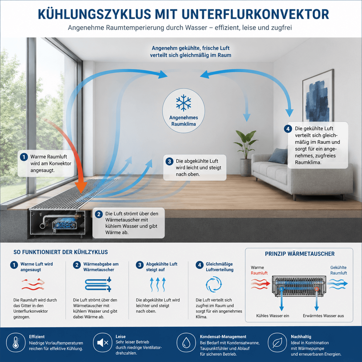Unterflurkonvektor zum effizienten Heizen und Kühlen 2 Unterflurkonvektor zum effizienten Heizen und Kühlen Schaubild